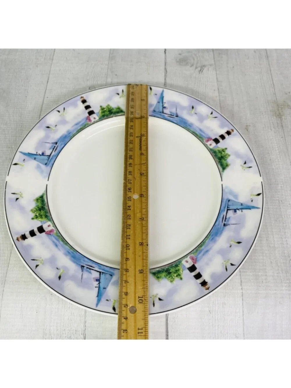 Thomson Pottery LIGHTHOUSE Birds Boats Coastal Stoneware Dinner Plates Set of 4